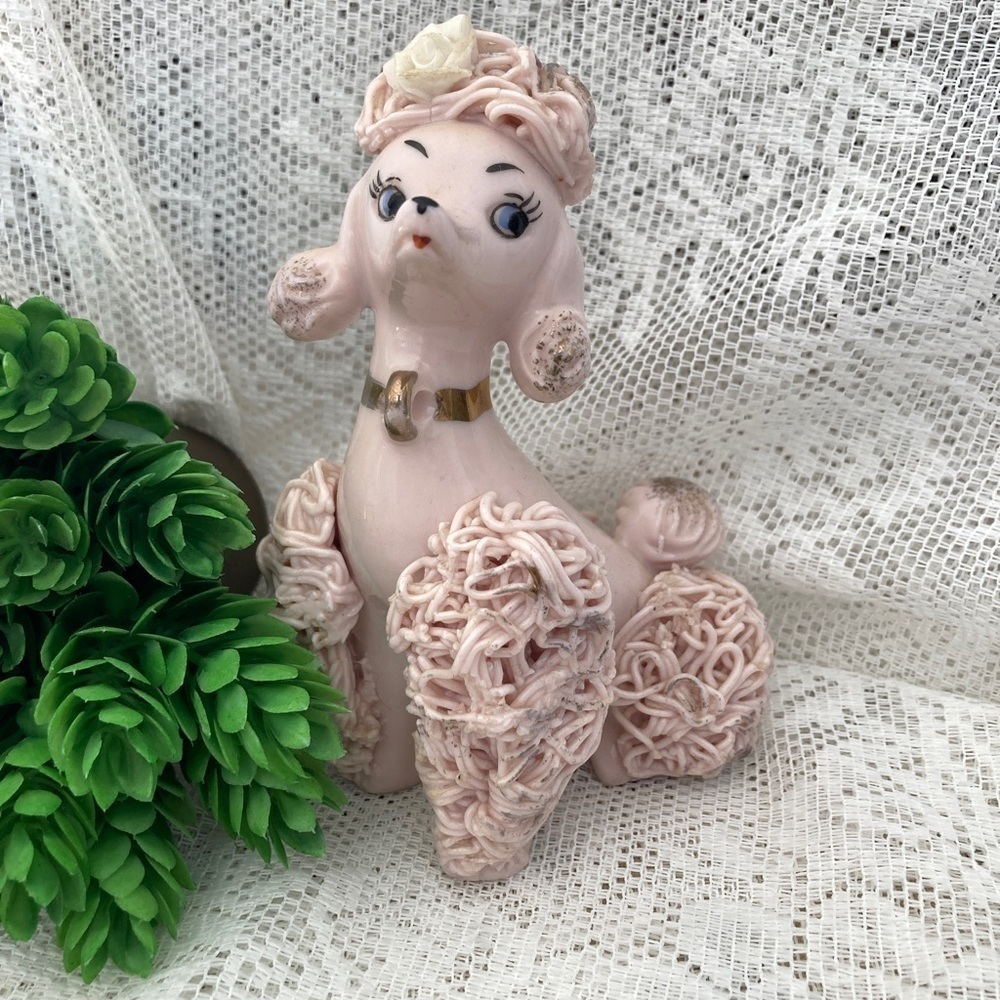 LGBT  Vintage Pink spaghetti 2 Mom Poodles and 1 little Puppy. Made in Japan